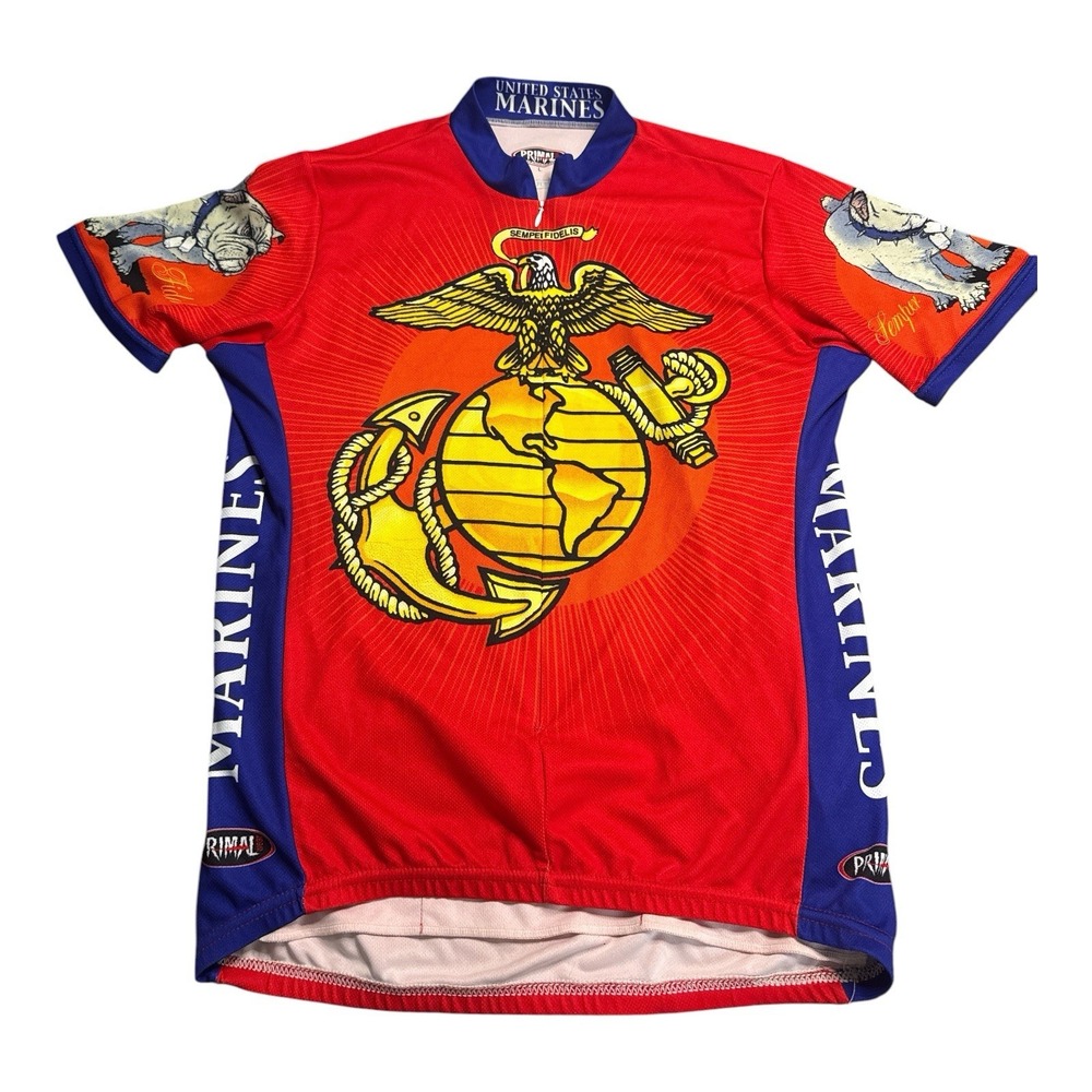 Primal Wear USMC Marines Semper Fidelis Cycling Jersey Mens Large L Red Vintage
